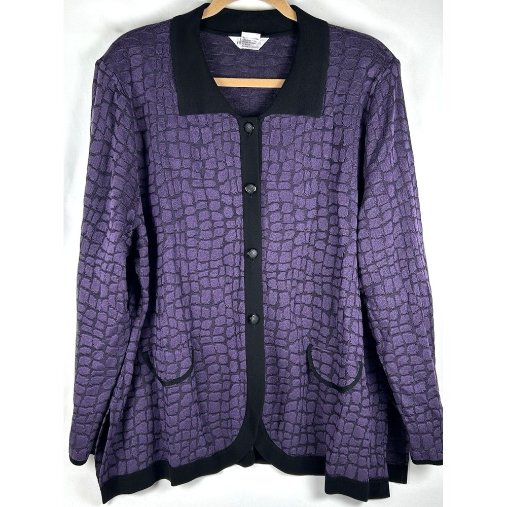 Exclusively Misook Purple Textured Knit Button Front Cardigan Jacket Plus 3X